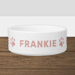 Personalized Name with Rose Pink Paw Prints Pet Bowl