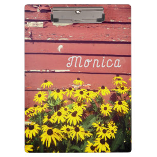 Personalized Name with Rustic Wood & Flowers Clipboard
