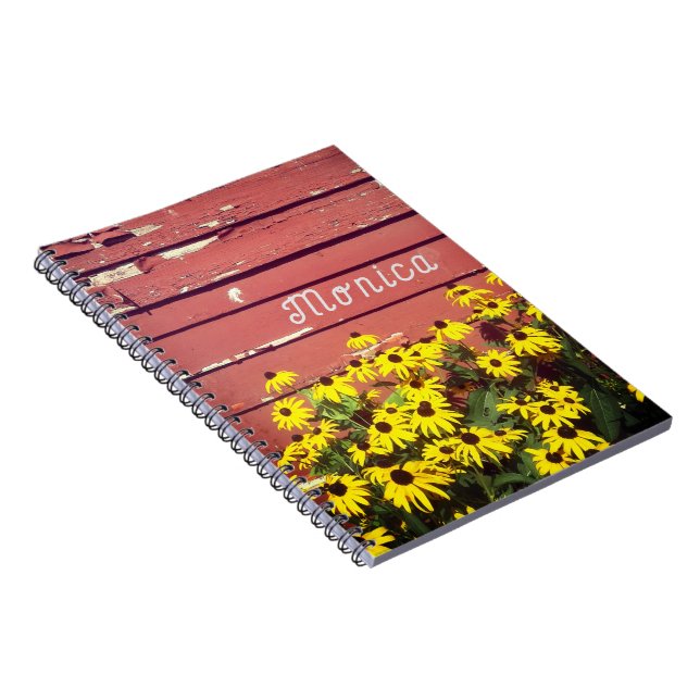 Personalized Name with Rustic Wood & Flowers  Note Notebook (Right Side)
