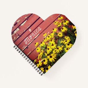 Personalized Name with Rustic Wood & Flowers Notebook