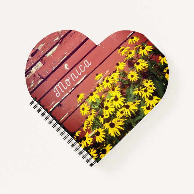 Personalized Name with Rustic Wood & Flowers  Notebook (Front)