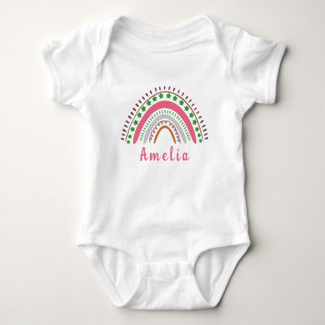 Personalized Name with Whimsical Boho Rainbow Baby Bodysuit (Front)