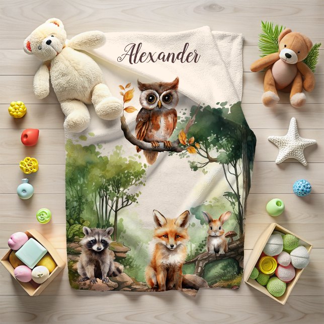 Personalized Name Woodland Animals Baby Blanket (Creator Uploaded)