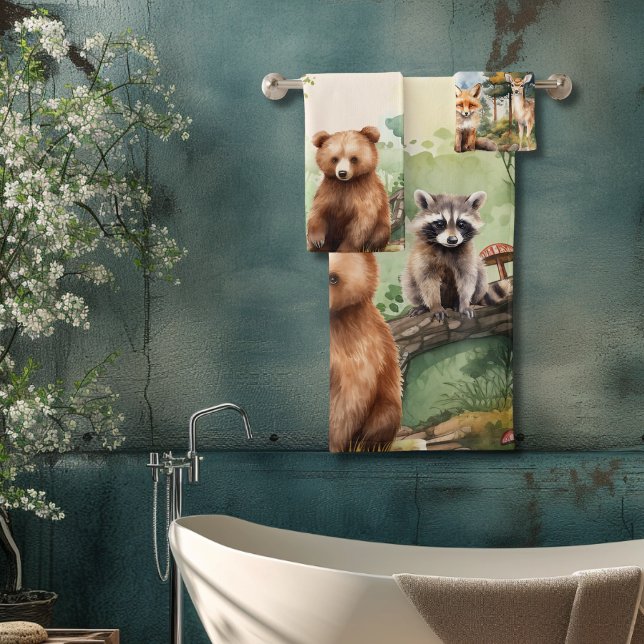 Personalized Name Woodland Animals Bath Towel Set (Creator Uploaded)
