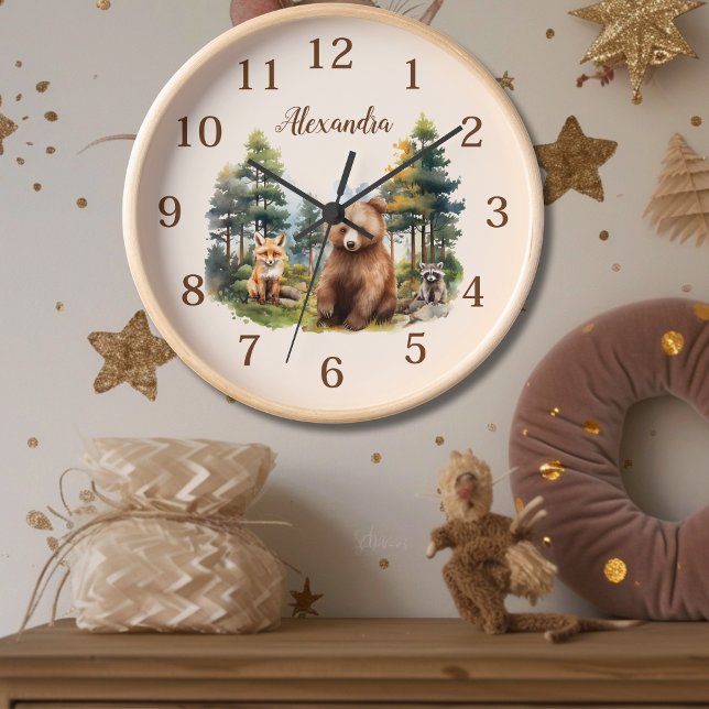 Personalized Name Woodland Animals Clock (Creator Uploaded)