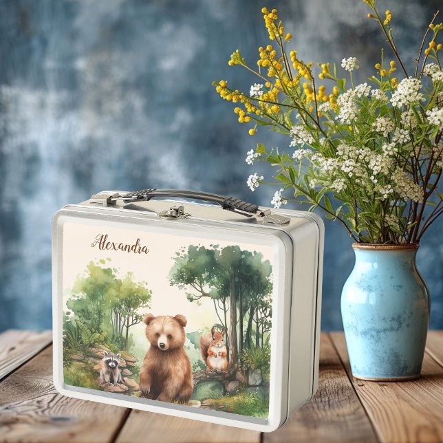 Personalized Name Woodland Animals Metal Lunch Box (Creator Uploaded)
