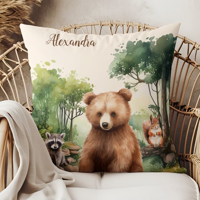 Personalized Name Woodland Animals Throw Pillow (Creator Uploaded)