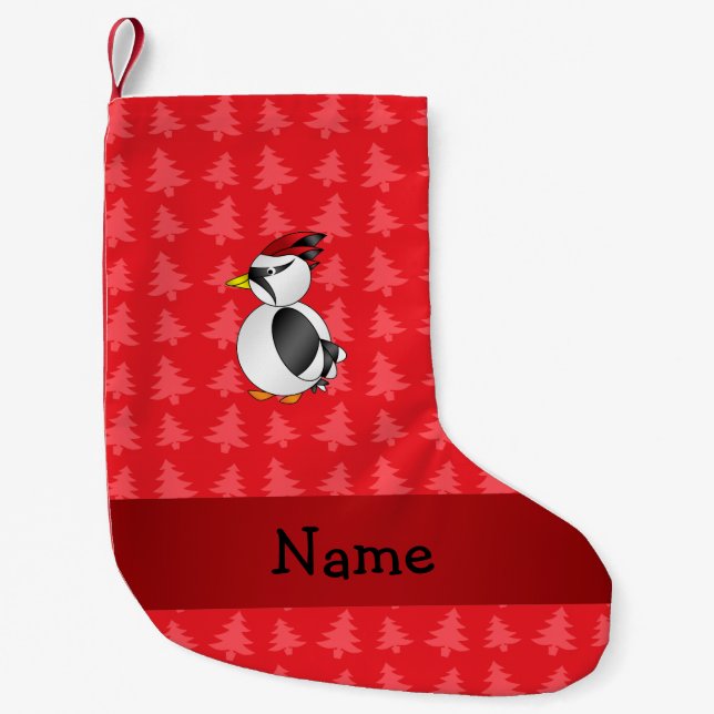 Personalized name woodpecker red christmas trees small christmas stocking (Front)