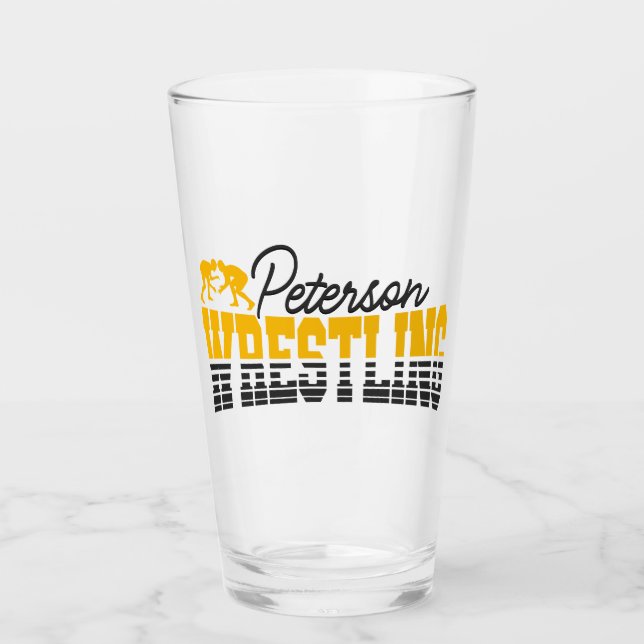Personalized NAME Wrestling School Team Wrestler  Glass (Front)