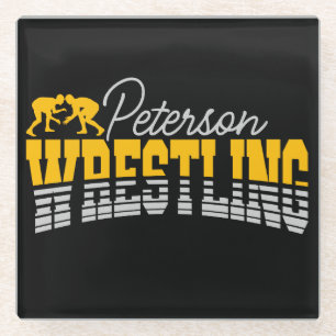 Personalized NAME Wrestling School Team Wrestler Glass Coaster
