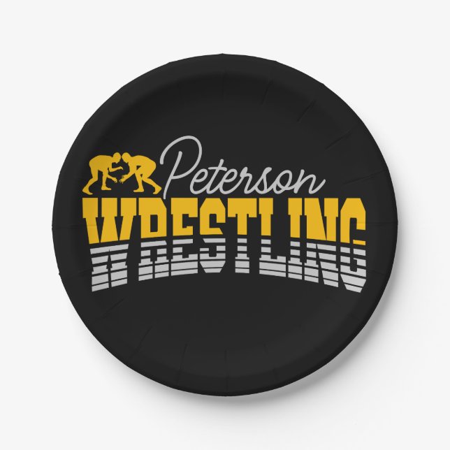 Personalized NAME Wrestling School Team Wrestler  Paper Plates (Front)