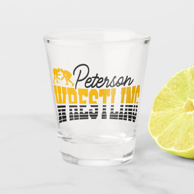 Personalized NAME Wrestling School Team Wrestler  Shot Glass (Front)