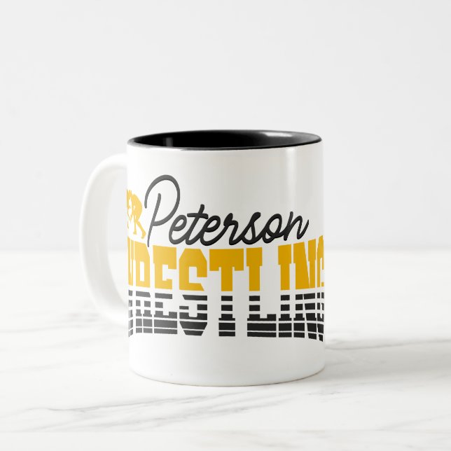 Personalized NAME Wrestling School Team Wrestler Two-Tone Coffee Mug (Front Left)