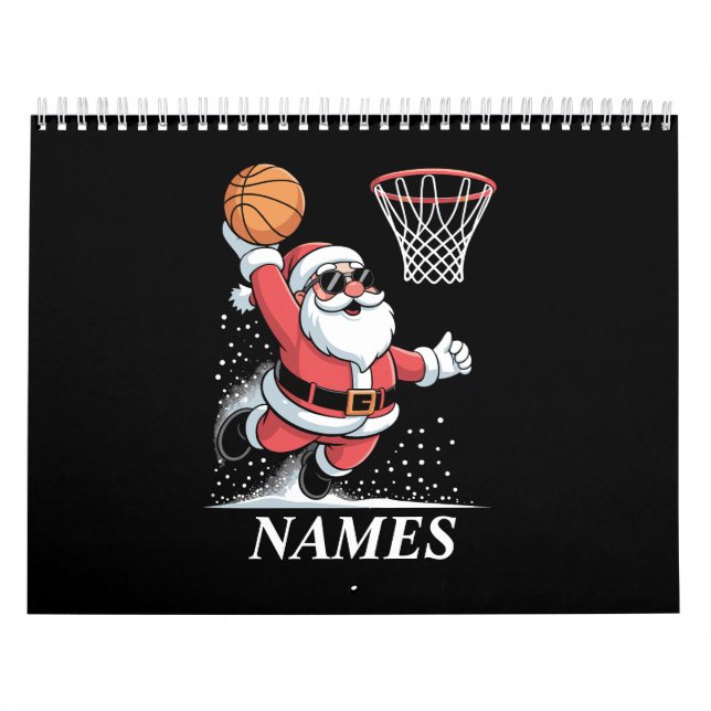 Personalized Name Xmas Santa Dunking Basketball Calendar (Cover)