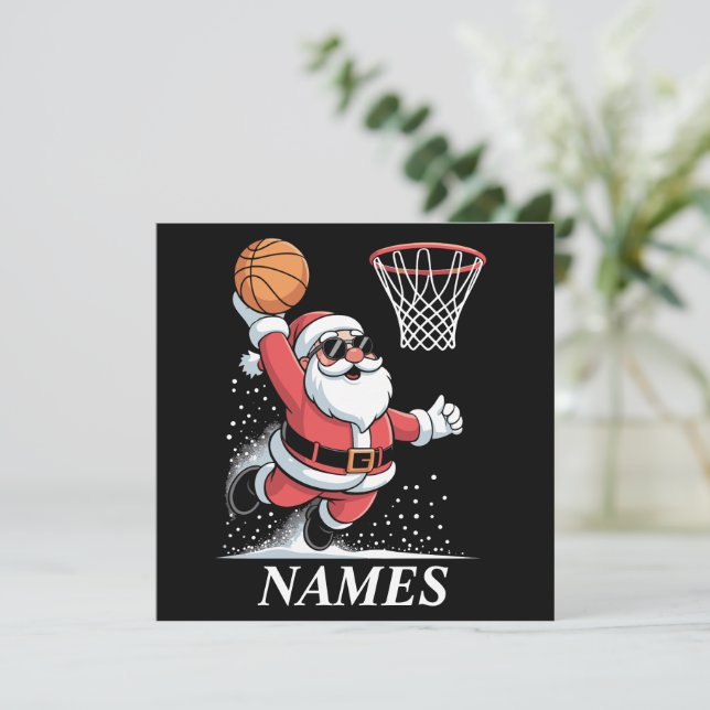 Personalized Name Xmas Santa Dunking Basketball Invitation (Standing Front)