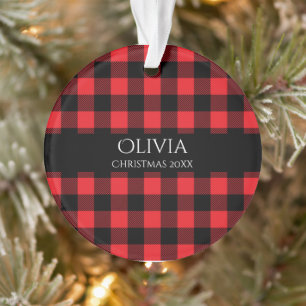 Personalized Name Year Buffalo Plaid Ornament
