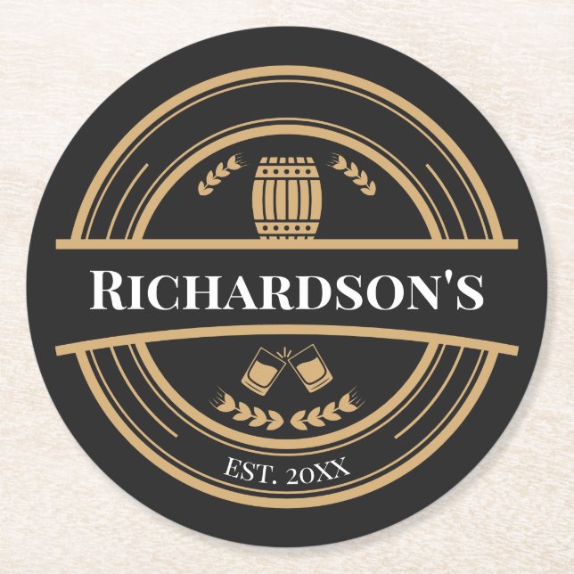 Personalized Name Year Est  Round Paper Coaster (Front)