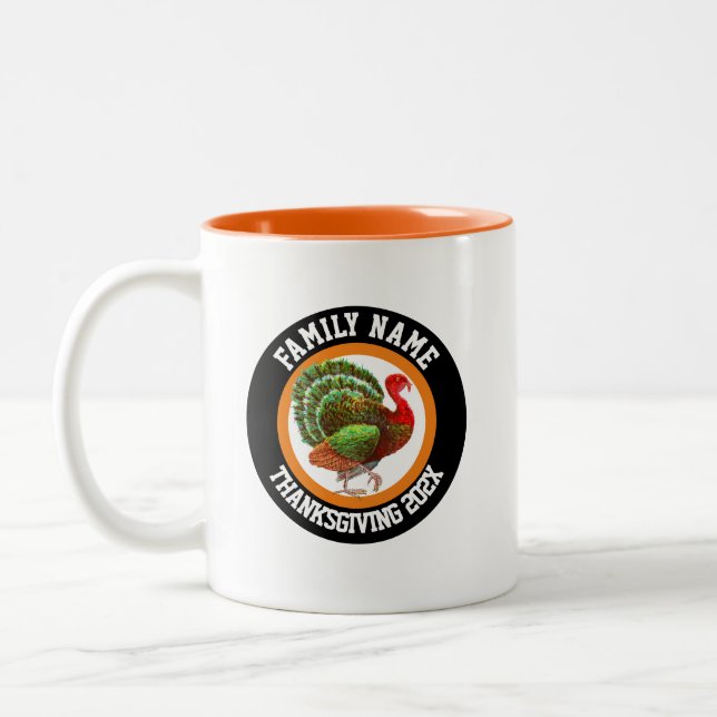 Personalized Name Year Keepsake Thanksgiving Two-Tone Coffee Mug (Left)