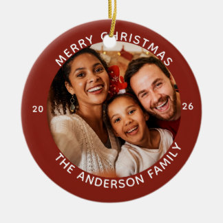 Personalized Name Year Red Merry Christmas Ceramic Ornament