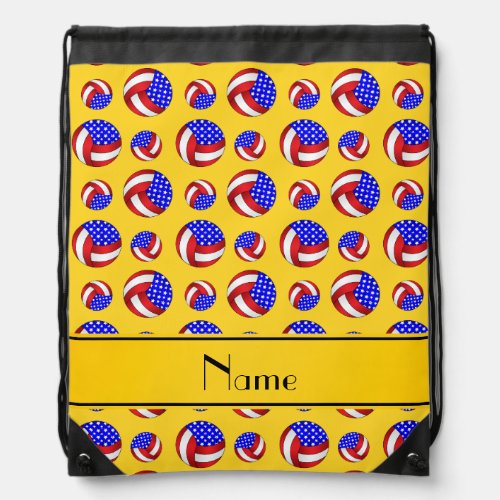 Personalized name yellow american volleyballs drawstring bag