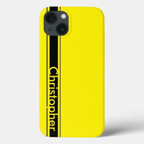 Personalized Name Yellow and Black Racing Stripe iPhone 13 Case