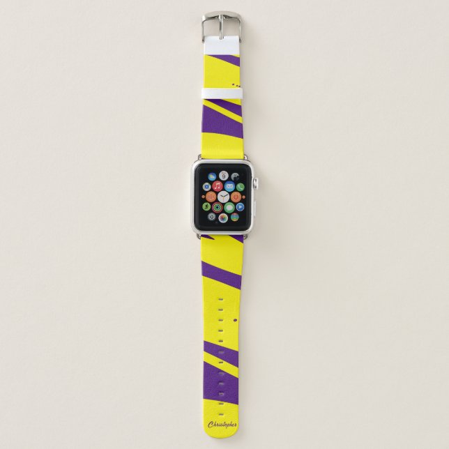 Personalized Name Yellow and Purple Cool Print  Apple Watch Band (Front)