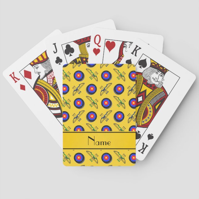Personalized name yellow archery poker cards (Back)