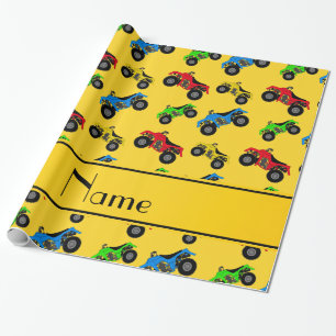 Personalized name yellow atv pattern wrapping paper