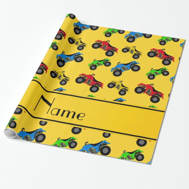 Personalized name yellow atv pattern wrapping paper (Unrolled)