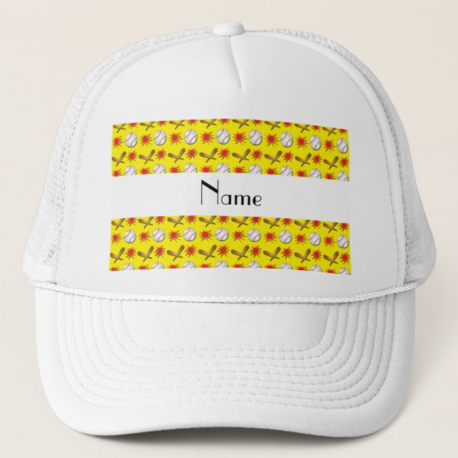 Personalized name yellow baseball pattern trucker hat (Front)