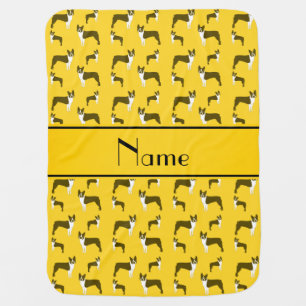 Personalized name yellow boston terrier baby blanket
