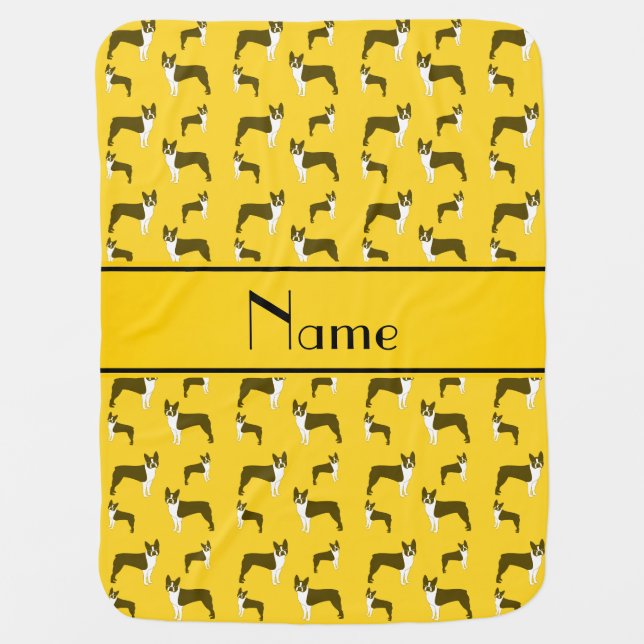 Personalized name yellow boston terrier baby blanket (Front)