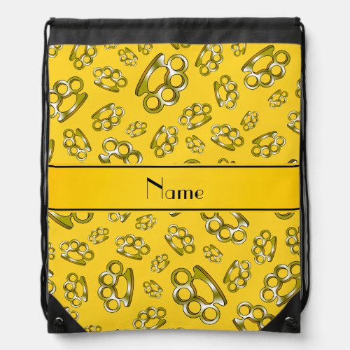 Personalized name yellow brass knuckles drawstring bag