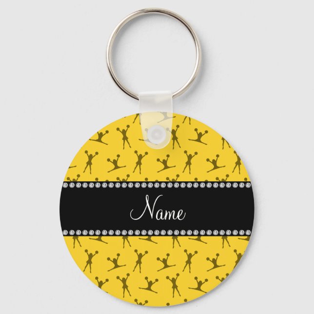 Personalized name yellow cheerleader pattern keychain (Front)