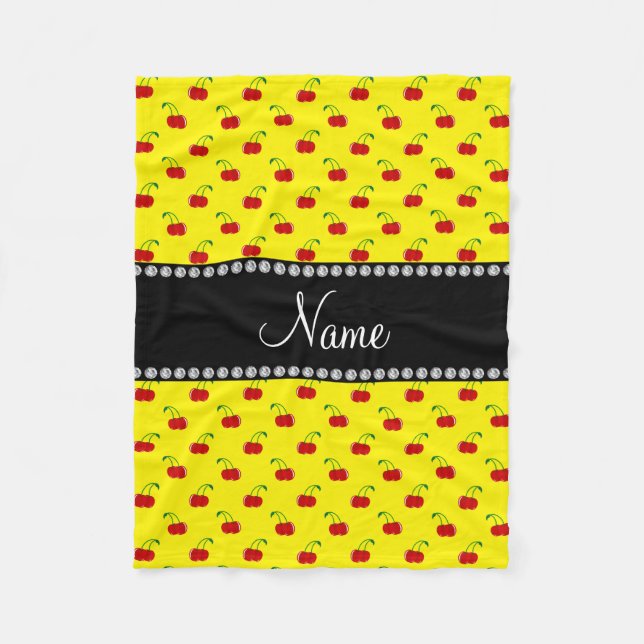 Personalized name yellow cherry pattern fleece blanket (Front)