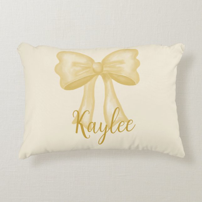 Personalized Name Yellow Coquette Bow Pillow (Front)