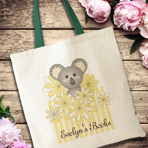 Personalized Name Yellow Cute Baby Koala Kids Tote Bag