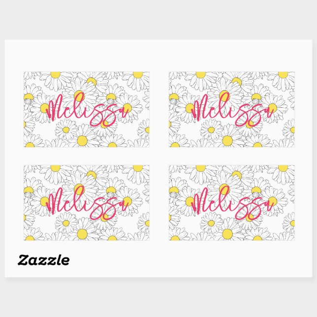personalized name yellow daisy pattern modern rectangular sticker (Sheet)