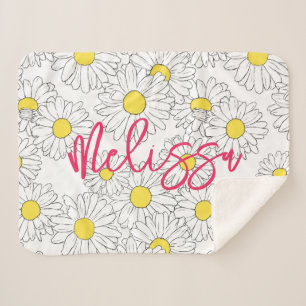 personalized name yellow daisy pattern modern sherpa blanket