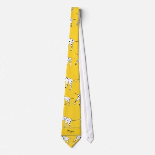 Personalized name yellow dalmatian dogs neck tie