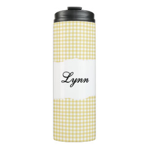 Personalized Name yellow Gingham Pattern Thermal Tumbler