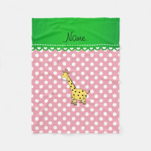 Personalized name yellow giraffe pink polka dots fleece blanket