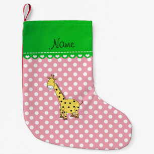 Personalized name yellow giraffe pink polka dots small christmas stocking