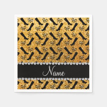 Personalized Name Yellow Glitter Boots Bows Napkins by Brothergravydesigns at Zazzle