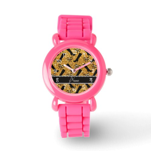 Personalized name yellow glitter boots bows watch