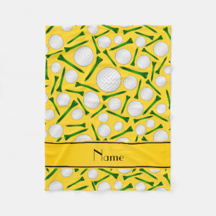 Personalized name yellow golf balls tees fleece blanket
