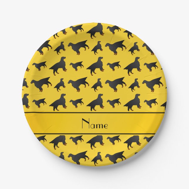 Personalized name yellow gordon setter dogs paper plates (Front)