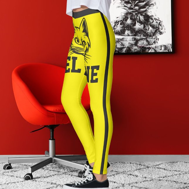 Personalized Name Yellow Grey Stripes Cute Cat Pet Leggings (Creator Uploaded)