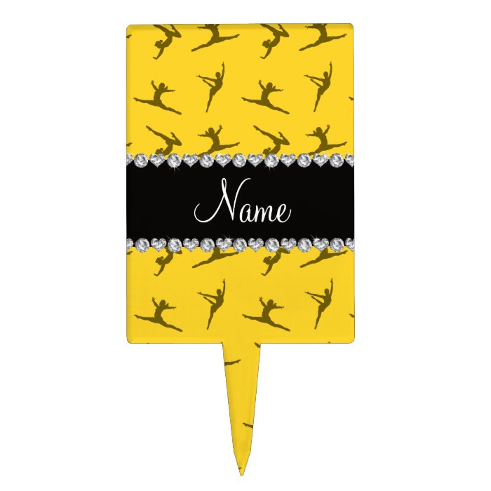 Personalized name yellow gymnastics pattern cake pick