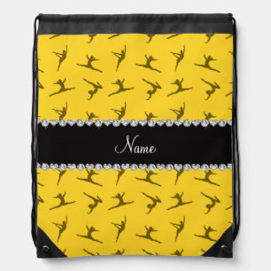 Personalized name yellow gymnastics pattern drawstring bag